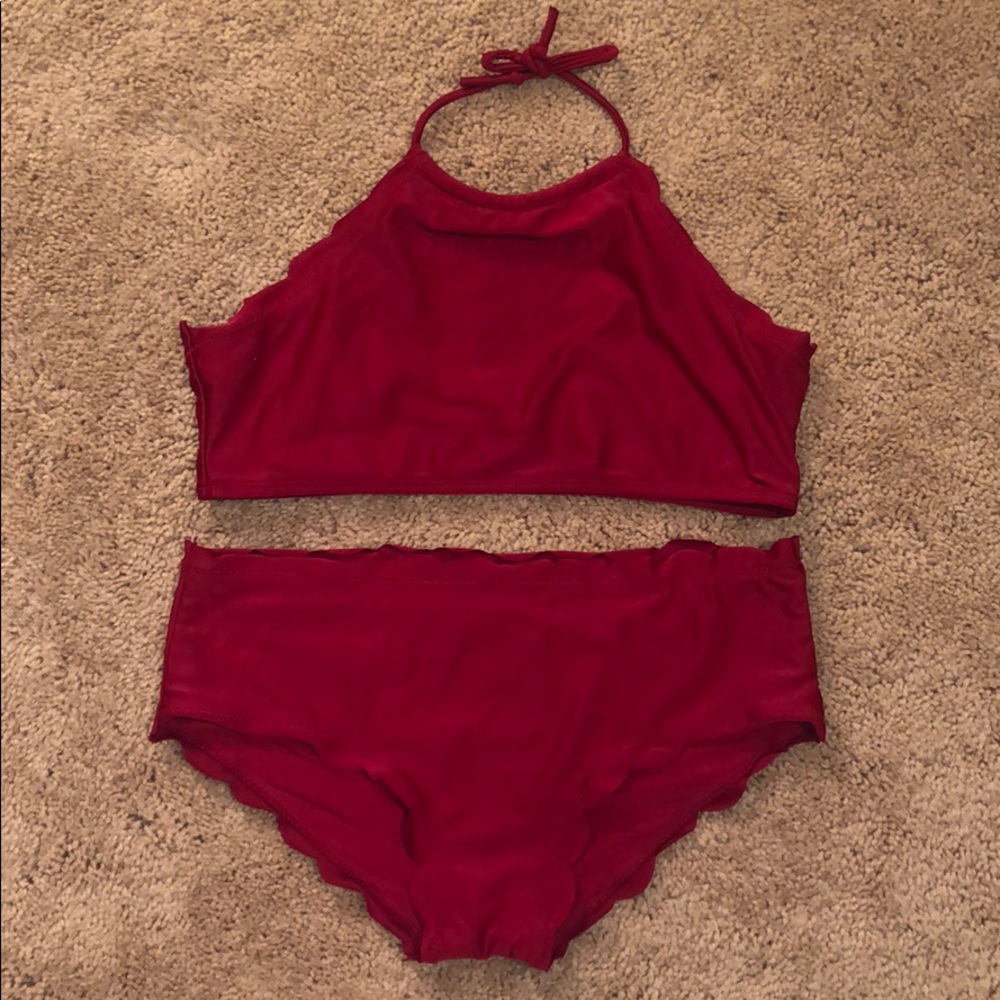 Scalloped Dark Red Bikini
